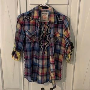 Roar Embroidered Button Down, size M